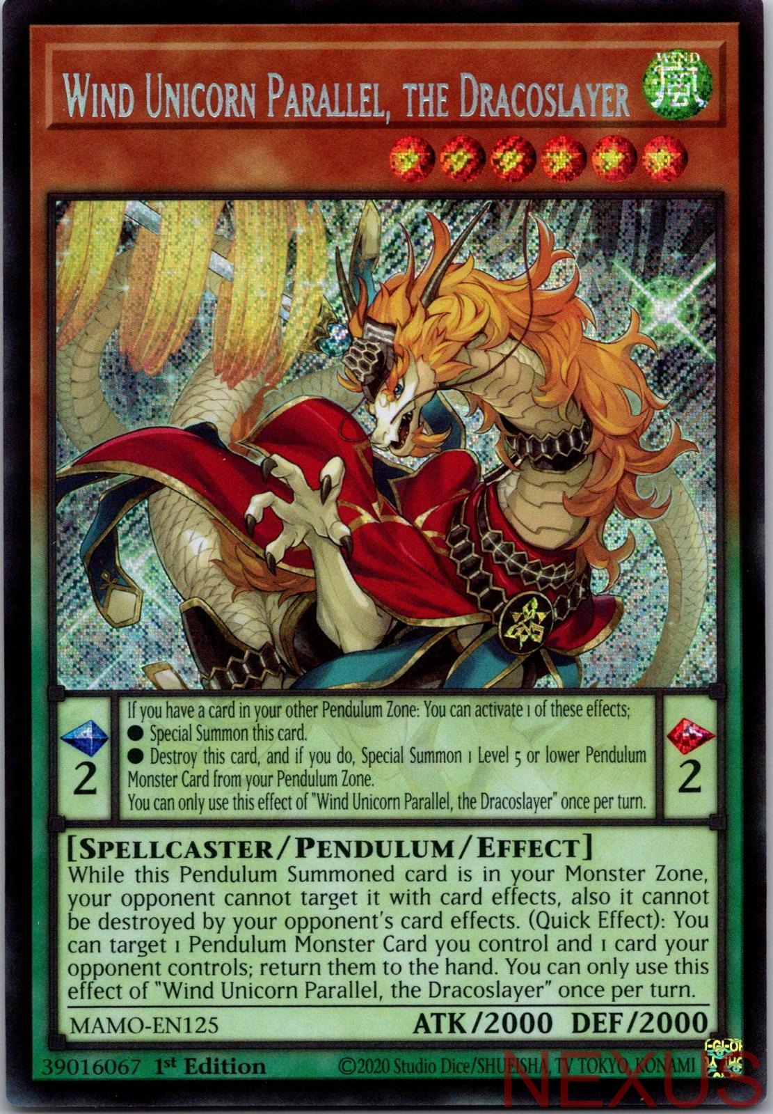 Wind Unicorn Parallel, the Dracoslayer MAMO-EN125 Yu-Gi-Oh 1st Edition NM