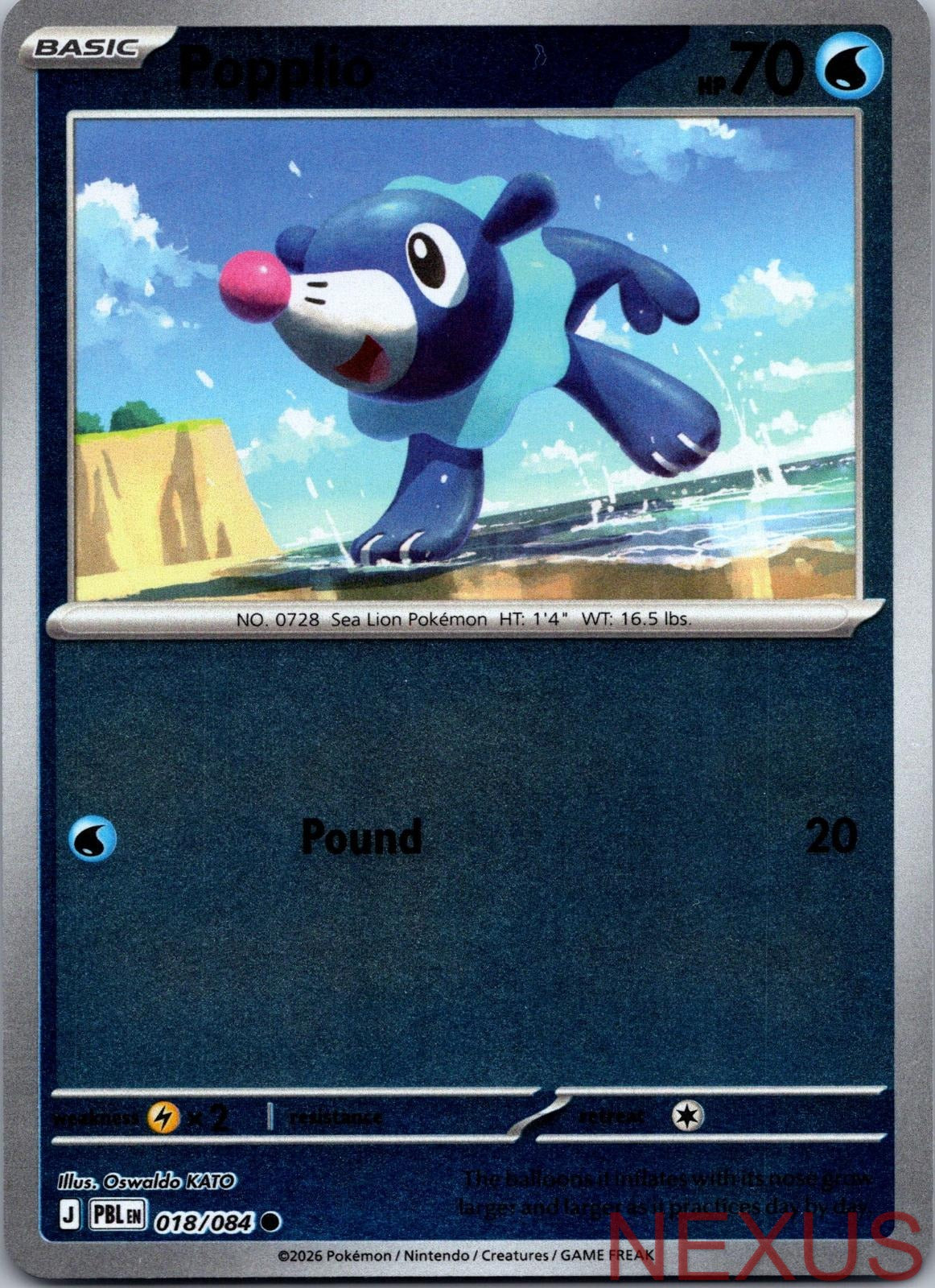 Popplio 018/084 Common Reverse Holo Near Mint