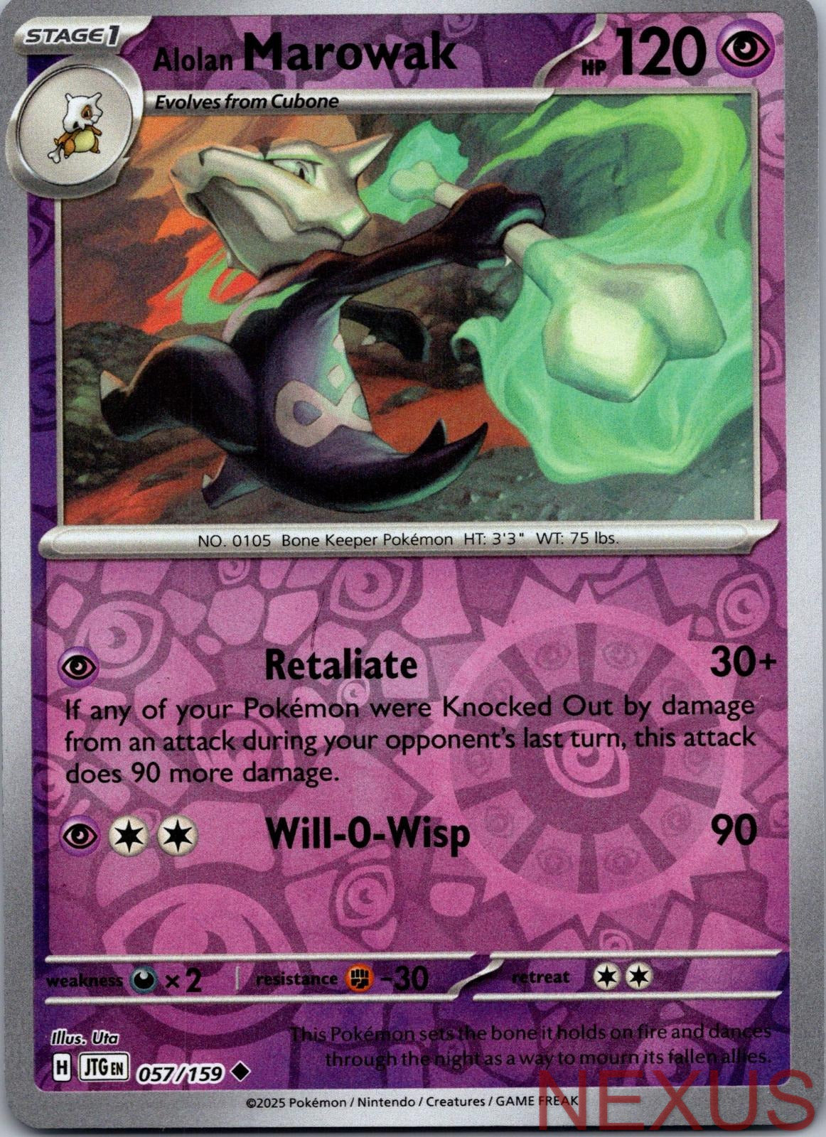Alolan Marowak 057/159 Uncommon Reverse Holo Near Mint
