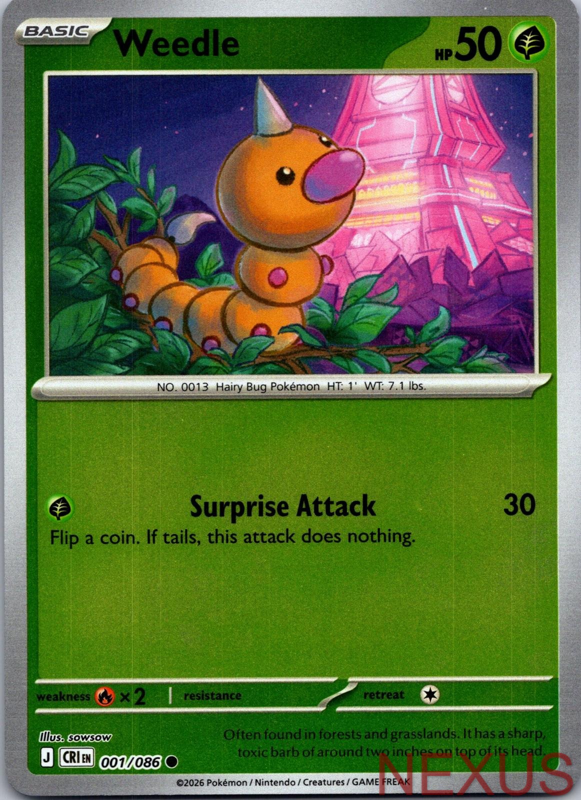 Weedle 001/086 Common Reverse Holo Near Mint