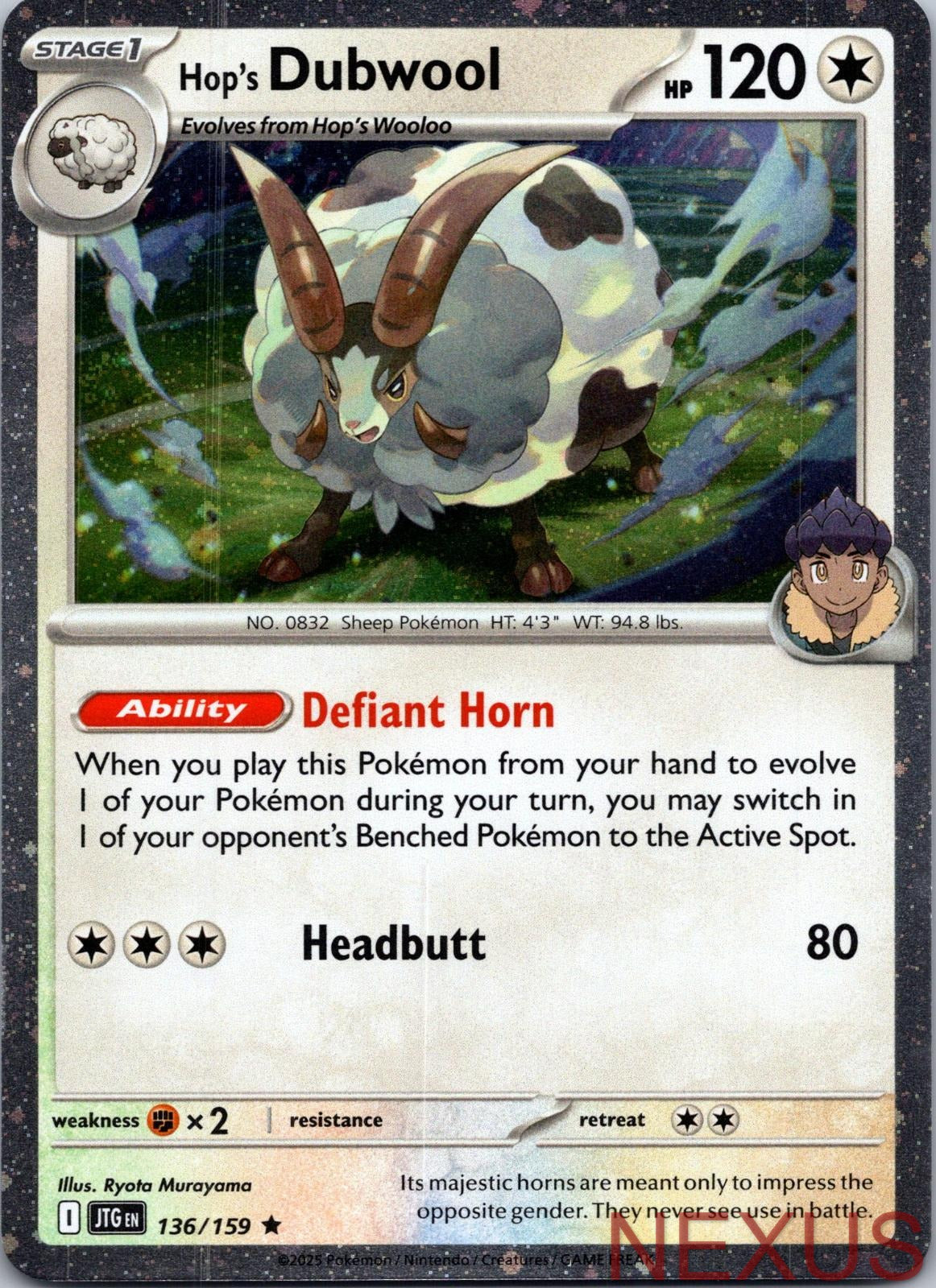 Hop's Dubwool (Cosmos Holo) 136/159 Rare Near Mint