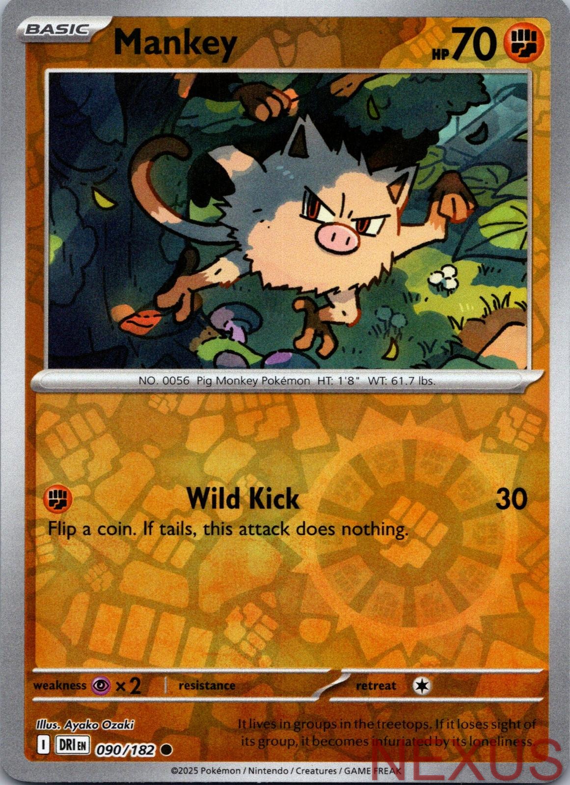 Mankey 090/182 Common Reverse Holo Near Mint