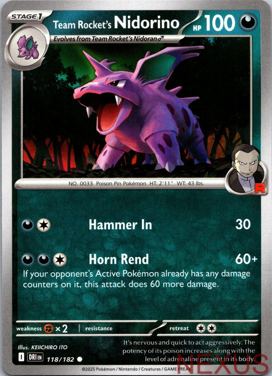 Team Rocket's Nidorino 118/182 Common Near Mint