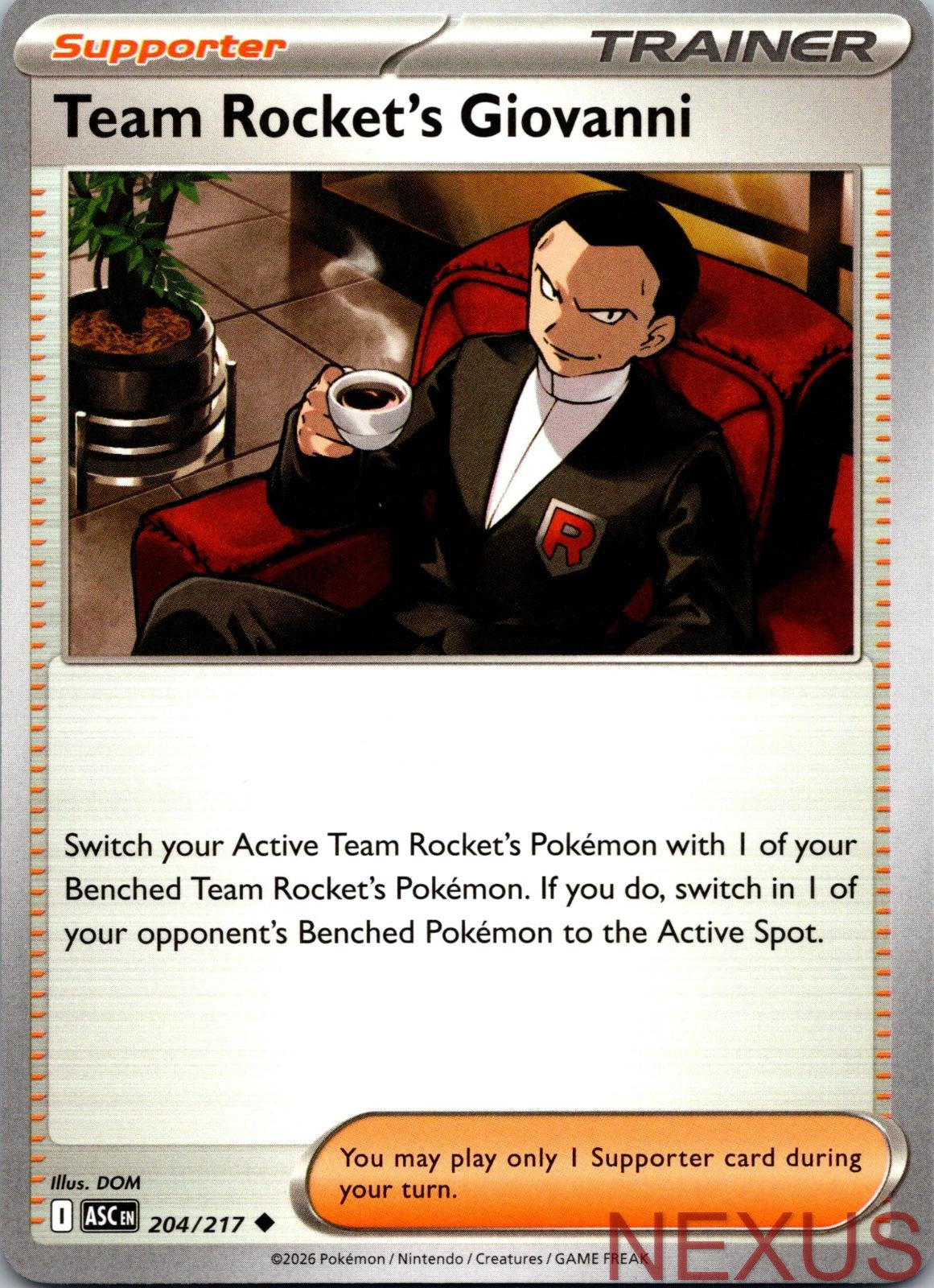 Team Rocket's Giovanni 204/217 Uncommon Near Mint