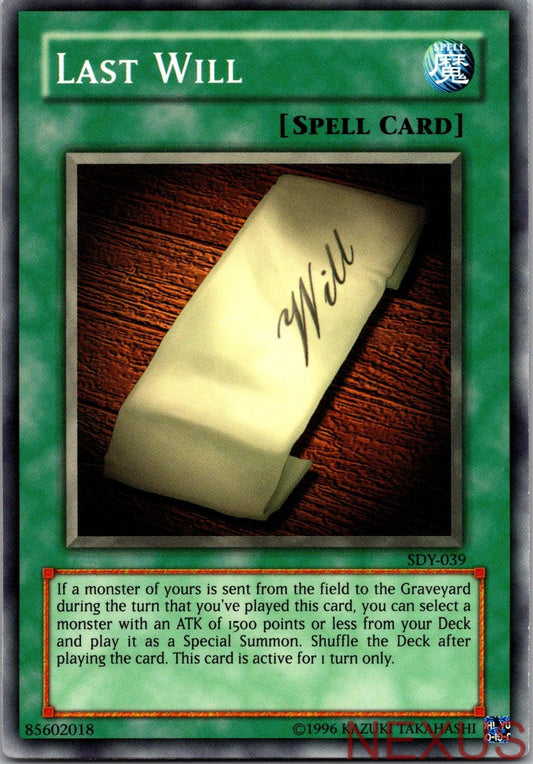 Last Will SDY-039 Common Starter Deck: Yugi Unlimited Near Mint