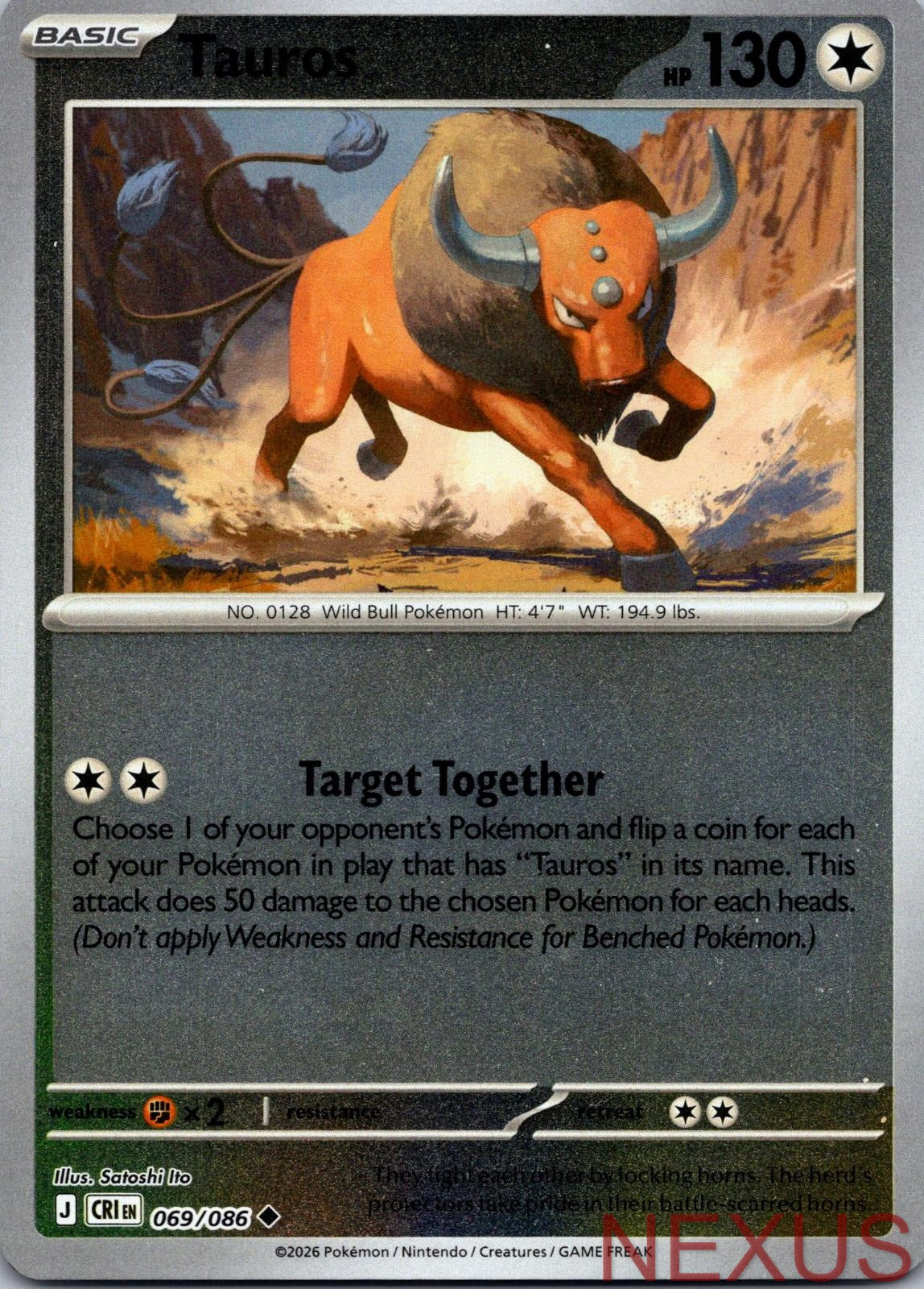 Tauros 069/086 Uncommon Reverse Holo Near Mint