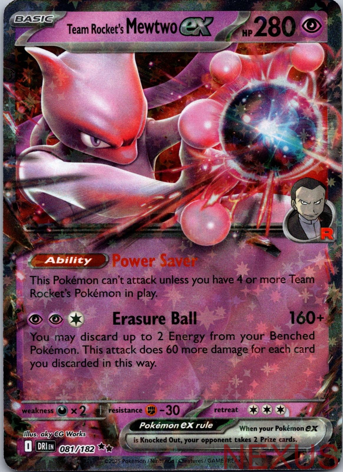Team Rocket's Mewtwo ex 081/182 Double Rare Holo Near Mint