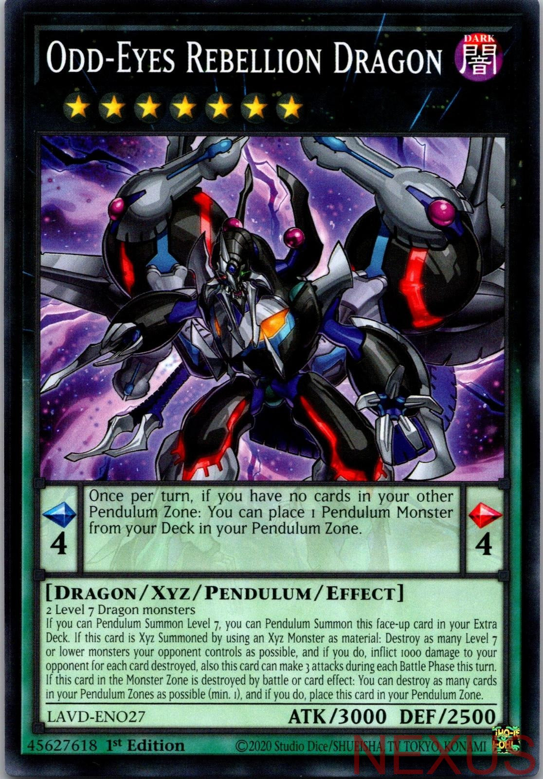 Odd-Eyes Rebellion Dragon LAVD-ENO27 Legendary Arc-V Decks 1st Edition NM