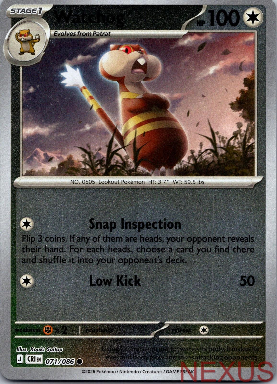 Watchog 071/086 Common Chaos Rising Reverse Holo Near Mint