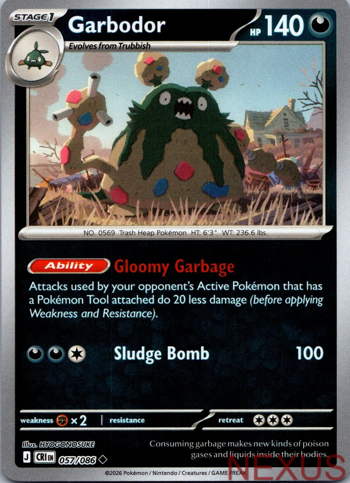 Garbodor 057/086 Uncommon Chaos Rising Pokemon Reverse Holo Near Mint