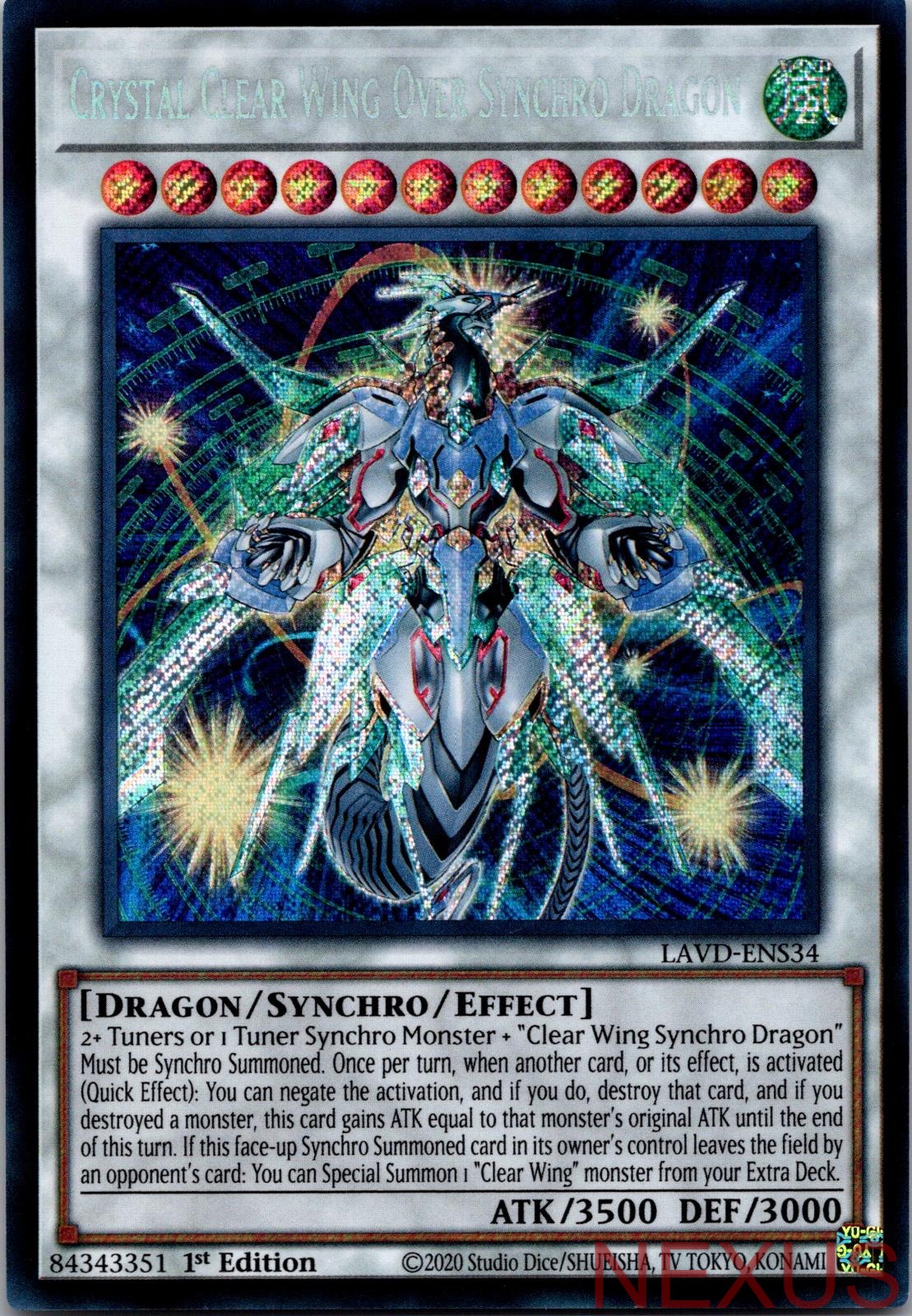Crystal Clear Wing Over Synchro Dragon LAVD-ENS34 Secret Rare 1st Edition NM