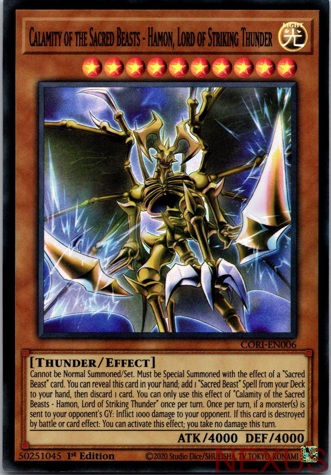 Calamity of the Sacred Beasts - Hamon, Lord of Striking Thunder CORI-EN006 NM