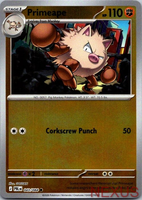 Primeape 043/084 Common Pitch Black Pokemon Reverse Holo Near Mint