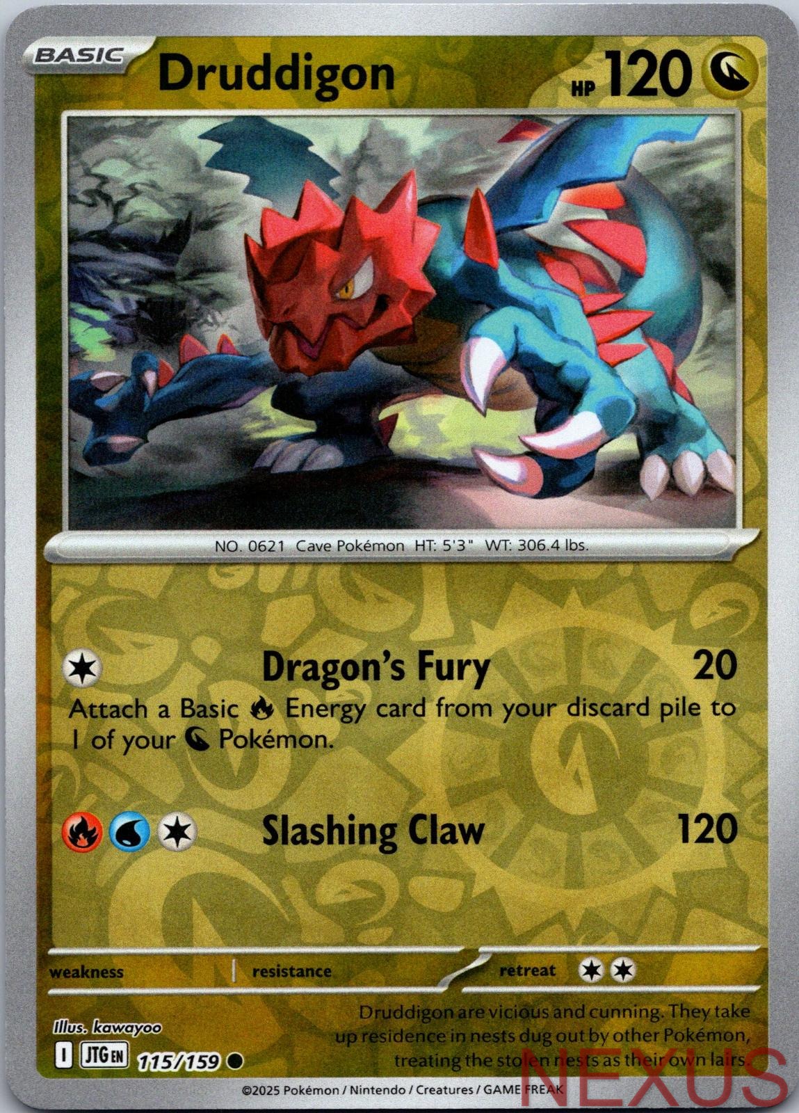 Druddigon 115/159 Common Reverse Holo Near Mint