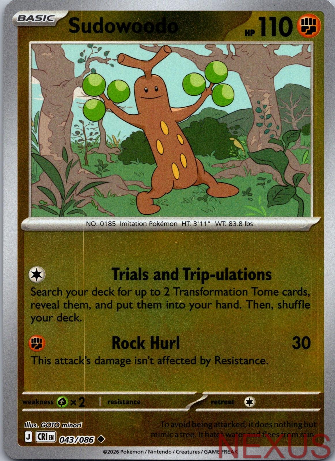 Sudowoodo 043/086 Uncommon Reverse Holo Near Mint