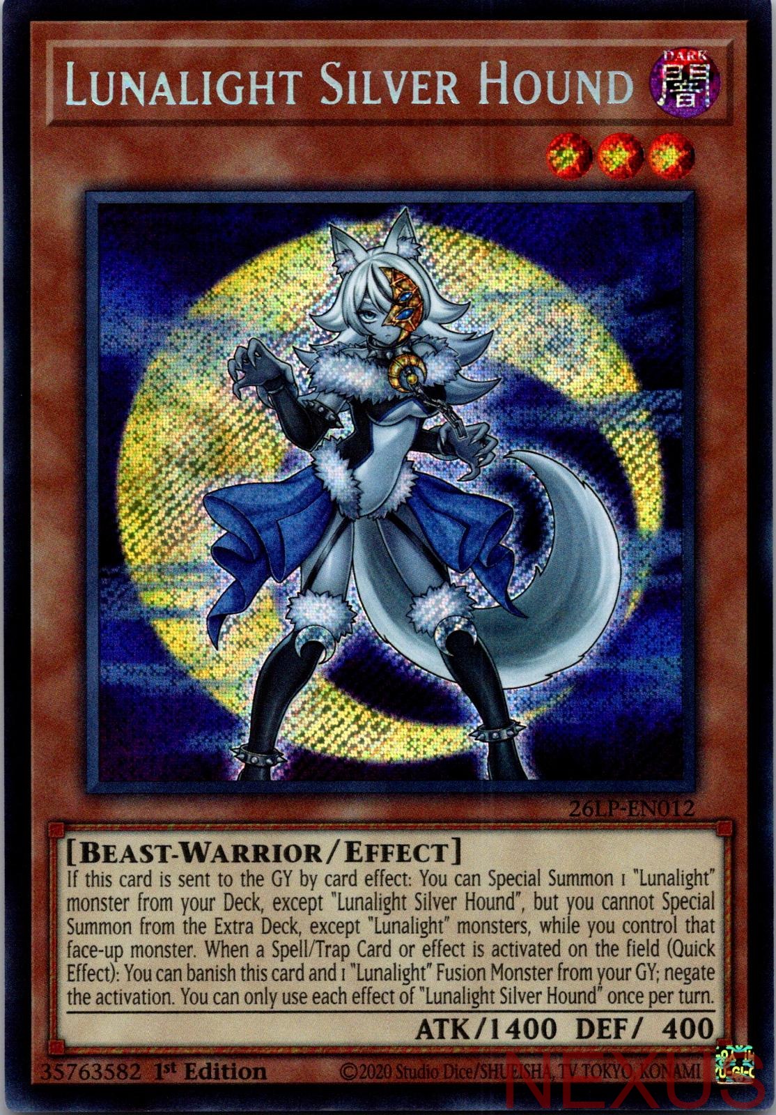 Lunalight Silver Hound (Secret Rare) 26LP-EN012 Secret Rare 1st Edition NM
