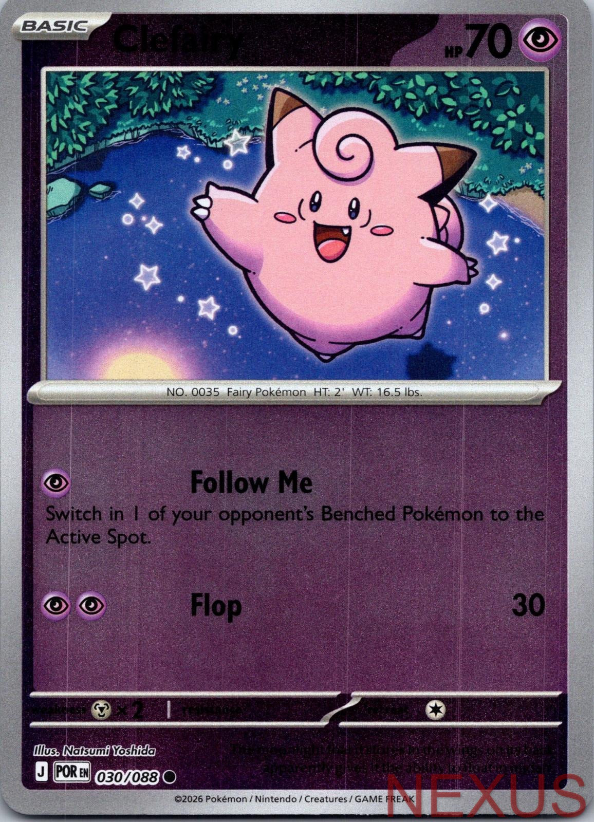 Clefairy 030/088 Common Reverse Holo Near Mint