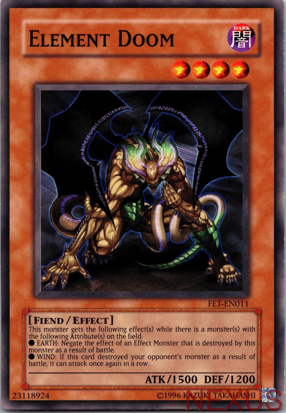 Element Doom FET-EN011 Common Flaming Eternity Unlimited Near Mint