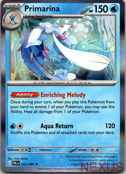 Primarina 020/084 Rare Pitch Black Pokemon Holo Near Mint