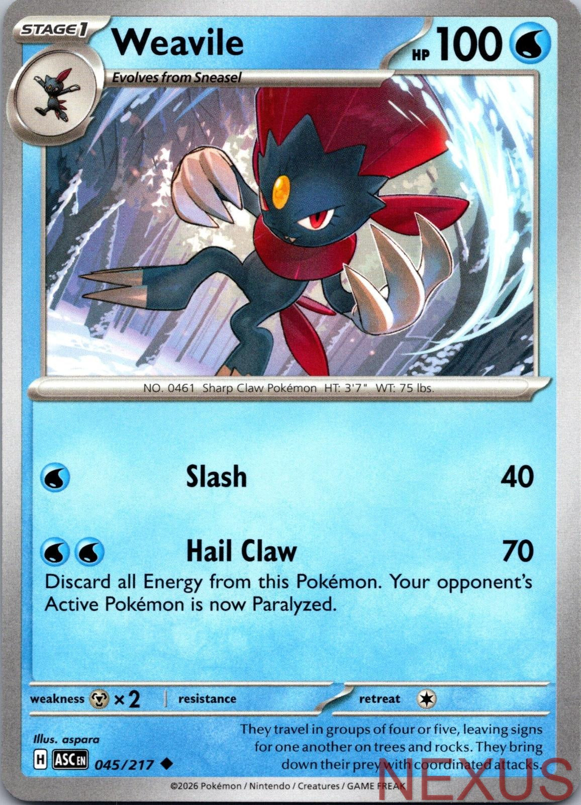 Weavile 045/217 Uncommon Near Mint