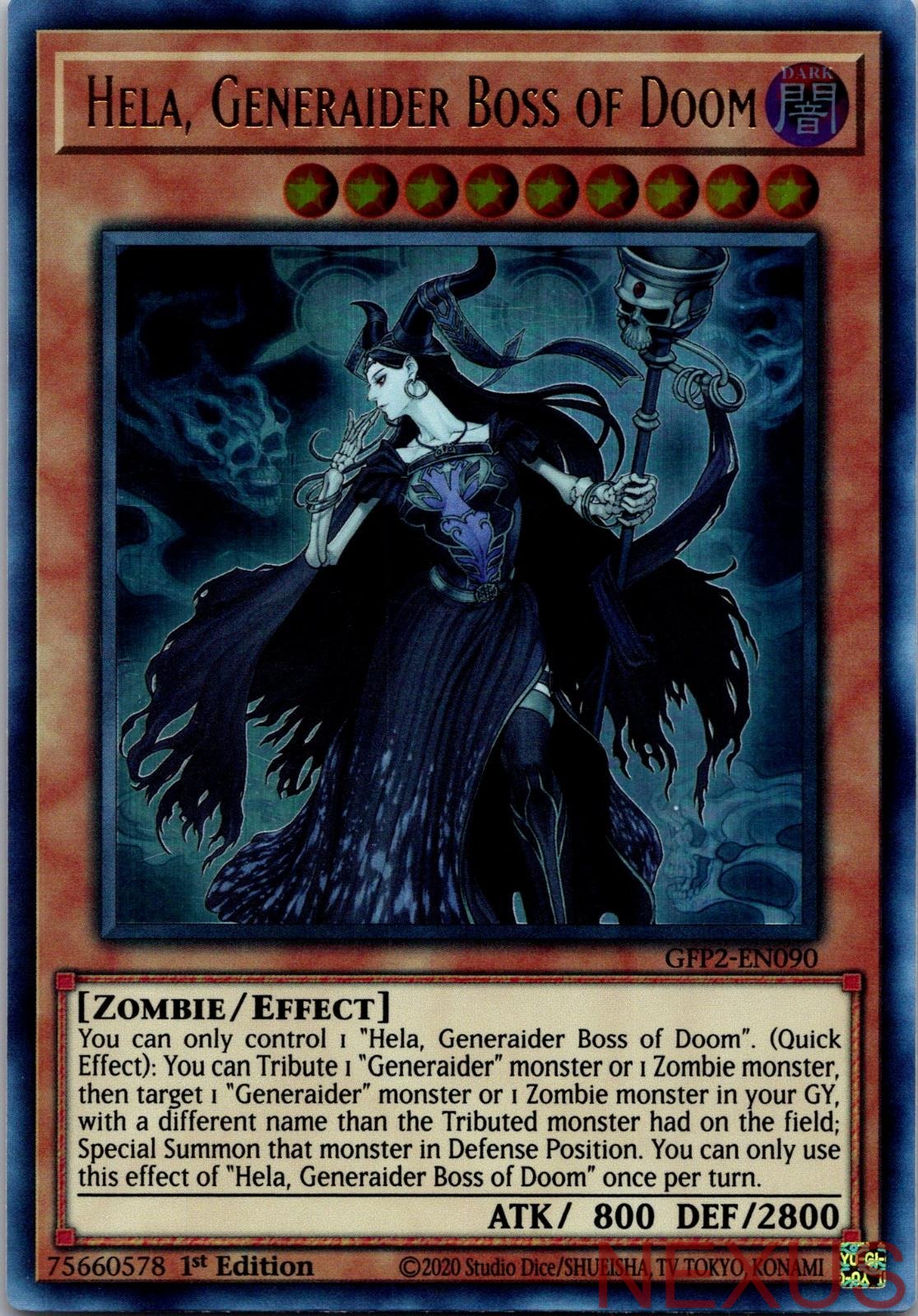 Hela, Generaider Boss of Doom GFP2-EN090 Ultra Rare 1st Edition Near Mint