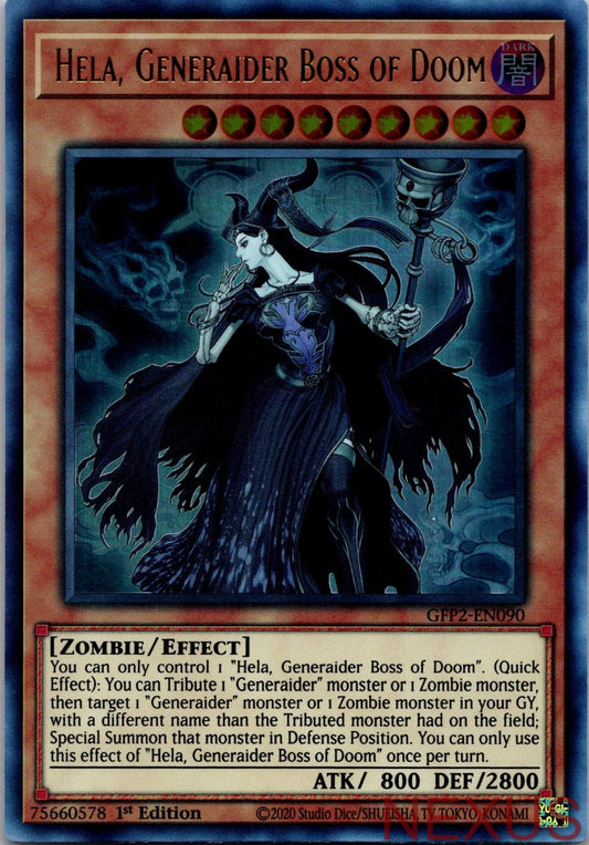 Hela, Generaider Boss of Doom GFP2-EN090 Ultra Rare 1st Edition Near Mint