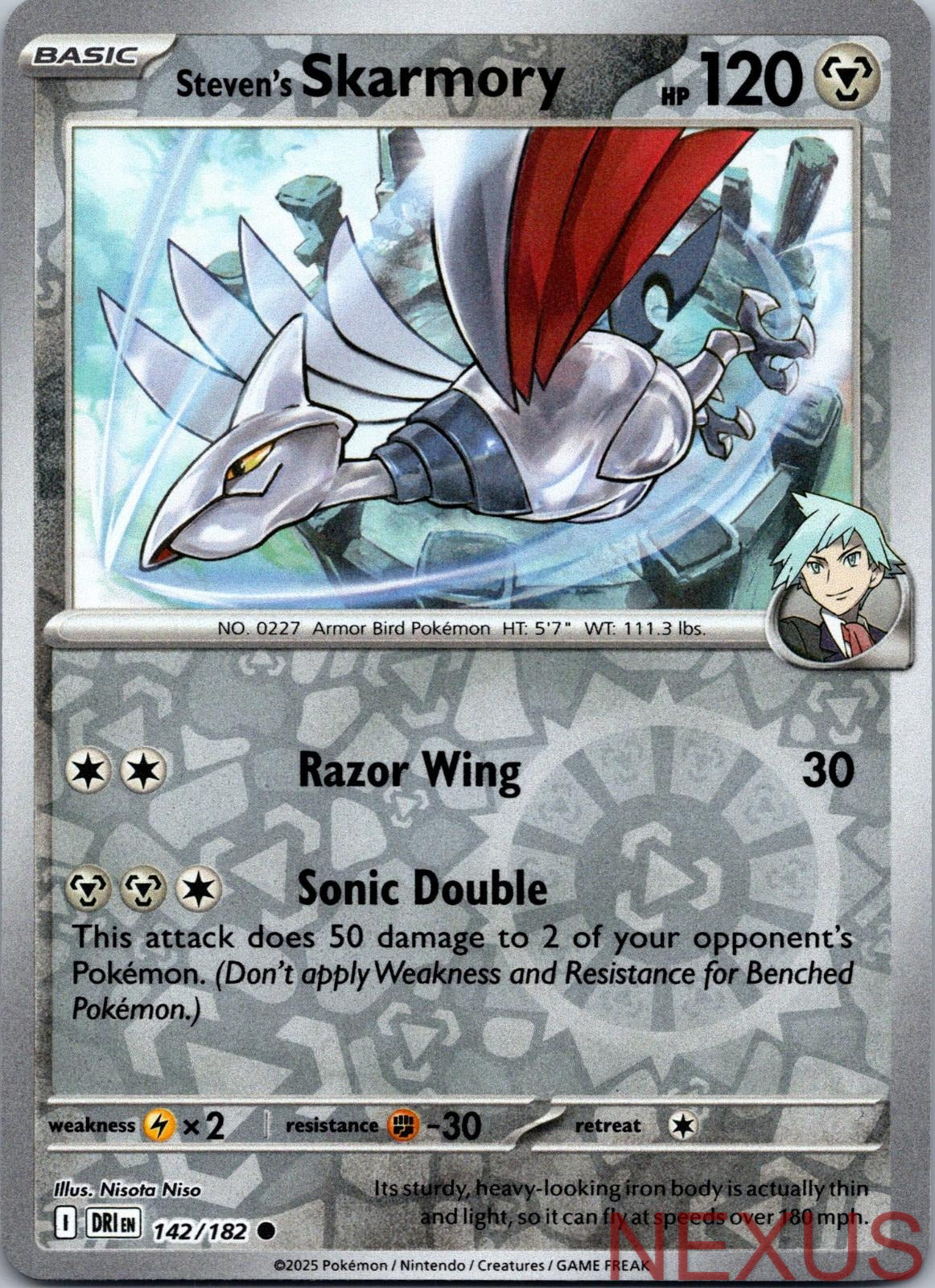 Steven's Skarmory 142/182 Common Reverse Holo Near Mint