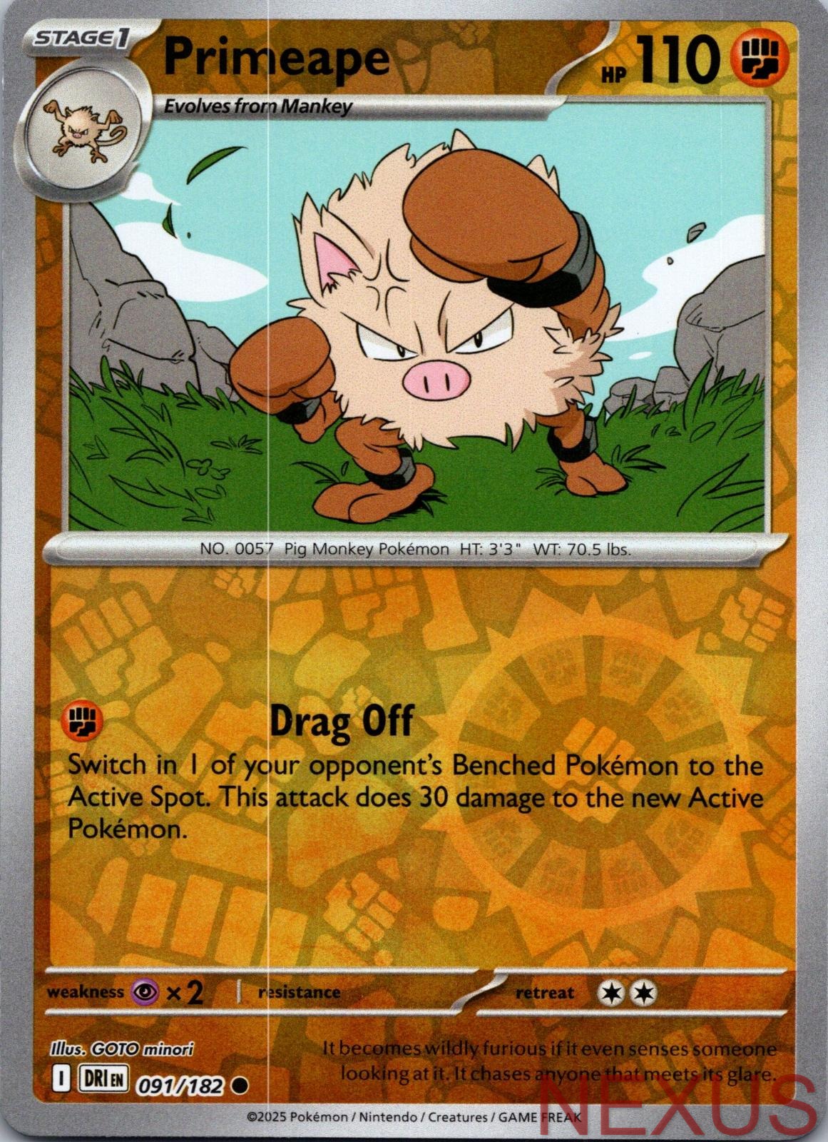 Primeape 091/182 Common Reverse Holo Near Mint