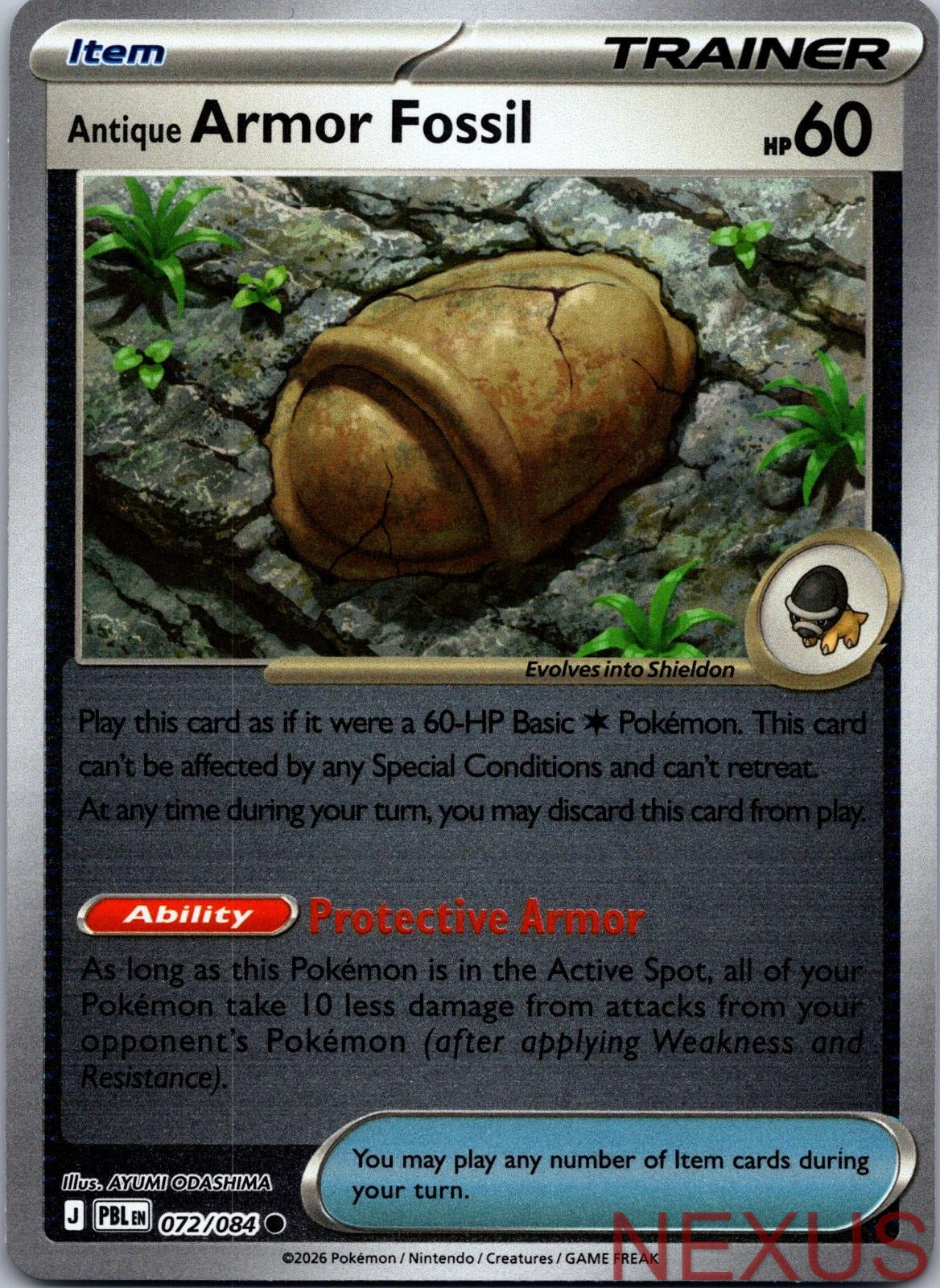 Antique Armor Fossil 072/084 Common Reverse Holo Near Mint