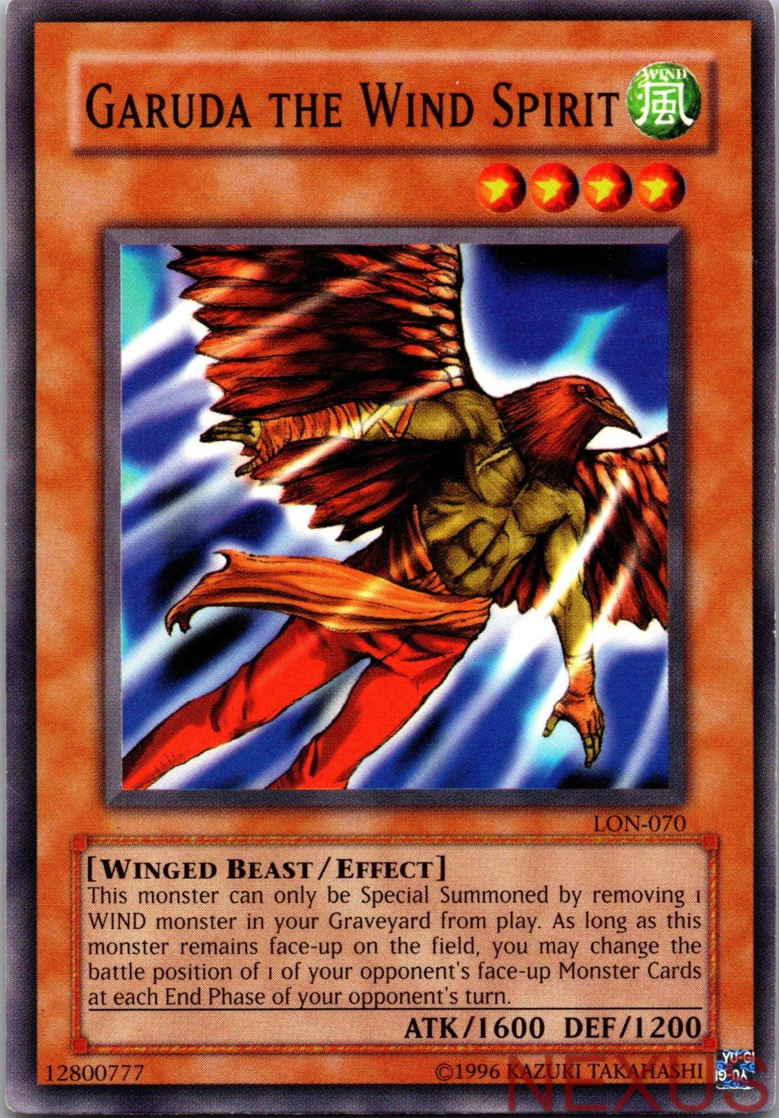 Garuda the Wind Spirit LON-070 Common Labyrinth of Nightmare Unlimited Near Mint