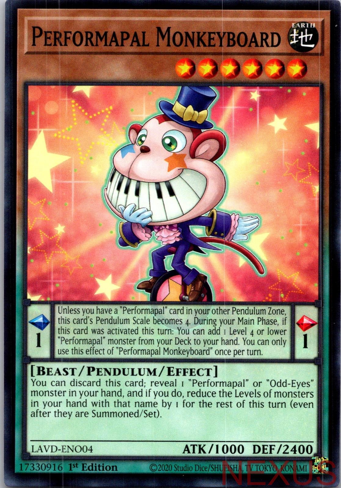 Performapal Monkeyboard LAVD-ENO04 Common / Short Print 1st Edition Near Mint