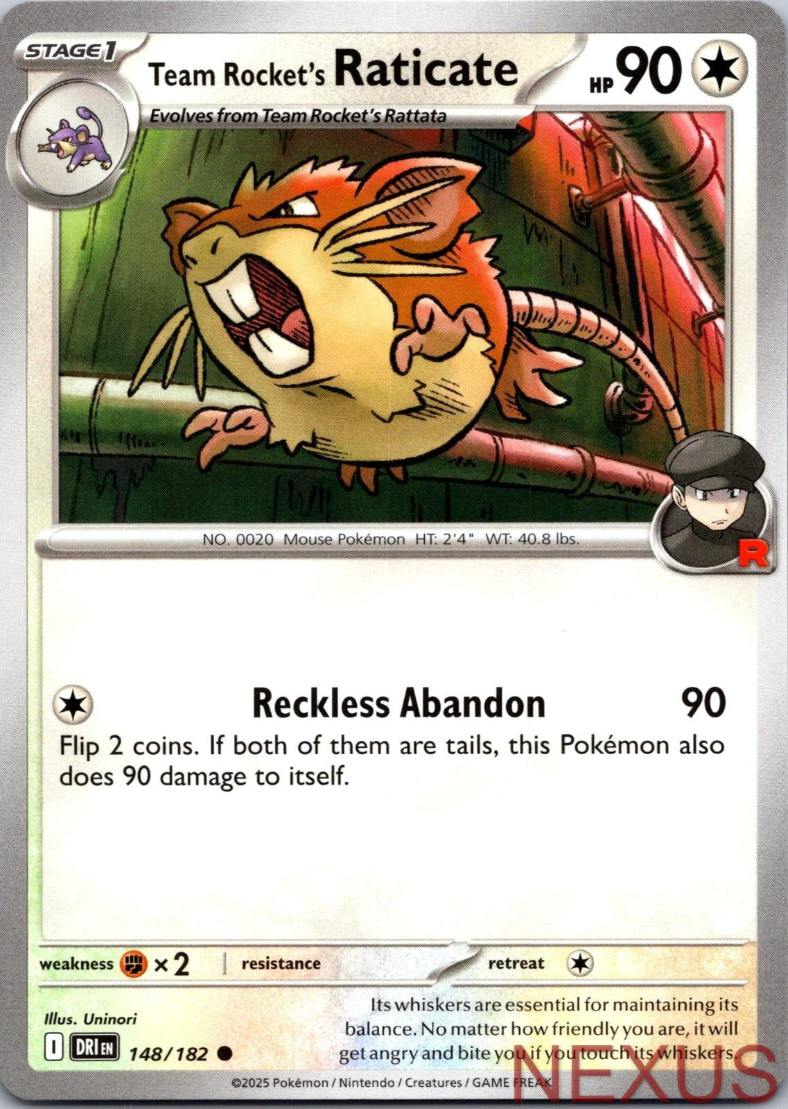 Team Rocket's Raticate 148/182 Common Near Mint