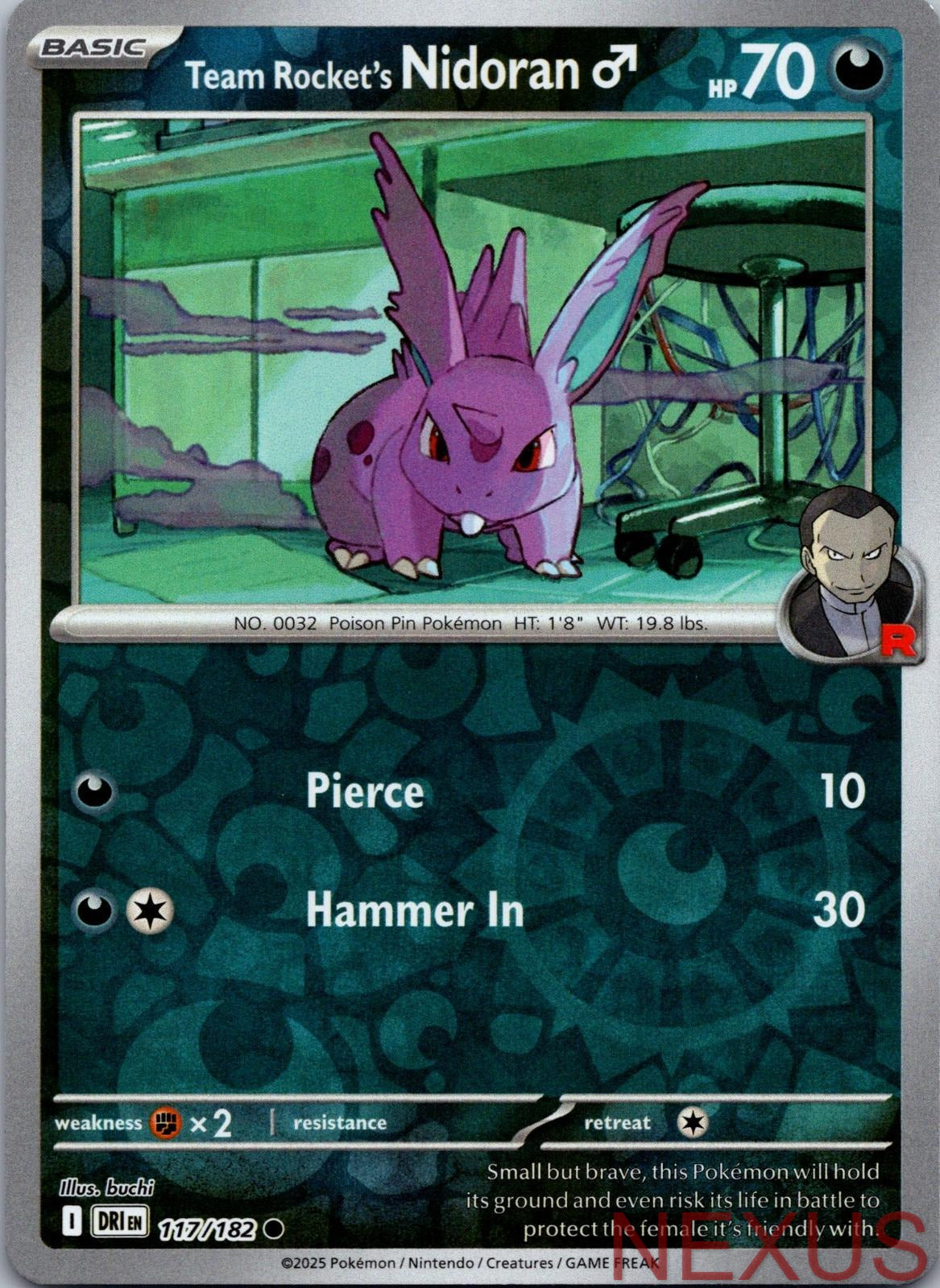 Team Rocket's NidoranM 117/182 Common Reverse Holo Near Mint