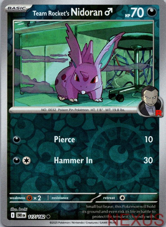 Team Rocket's NidoranM 117/182 Common Reverse Holo Near Mint