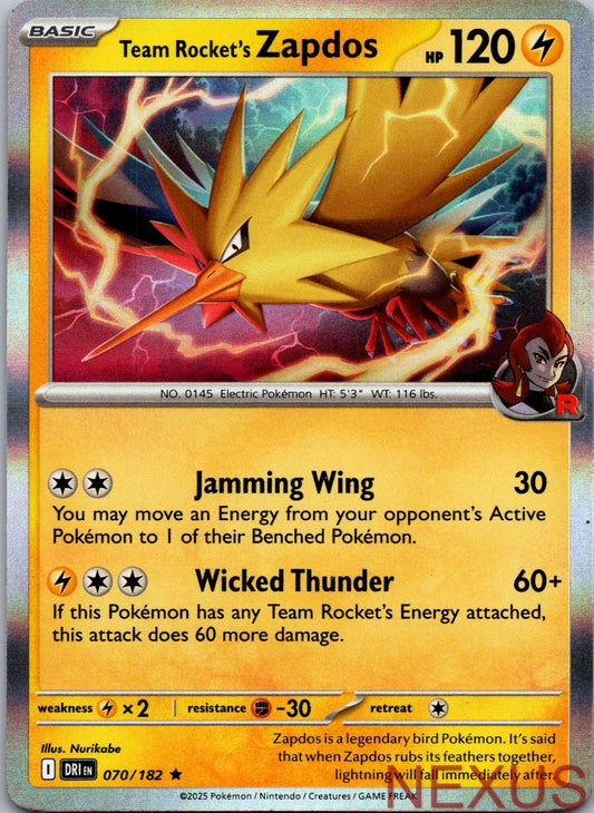 Team Rocket's Zapdos 070/182 Rare Holo Near Mint