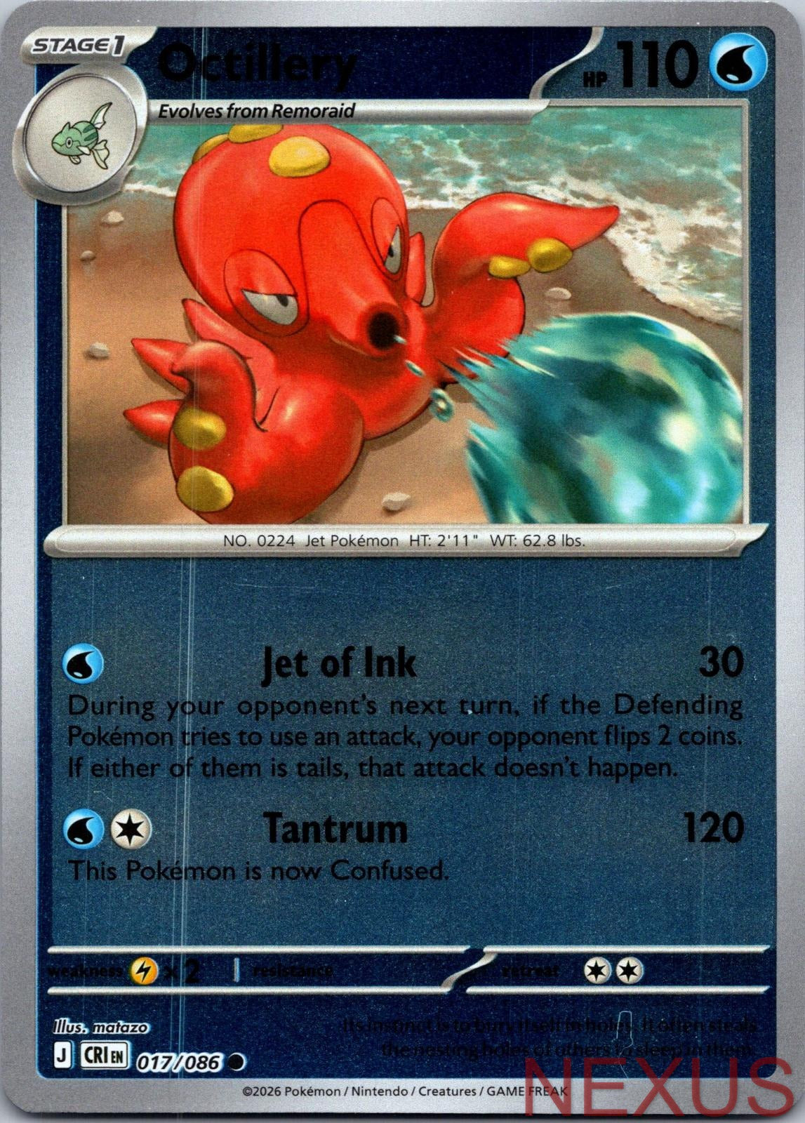Octillery 017/086 Common Reverse Holo Near Mint