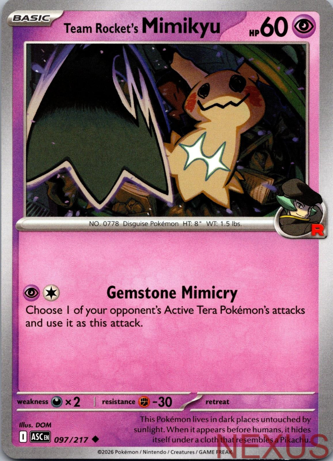 Team Rocket's Mimikyu (Cosmos Holo) 097/217 Uncommon Near Mint