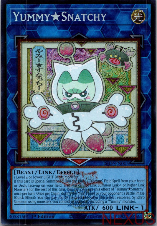 YummySnatchy (Emblazoned Secret Rare) 26LP-EN005 Secret Rare 1st Edition NM