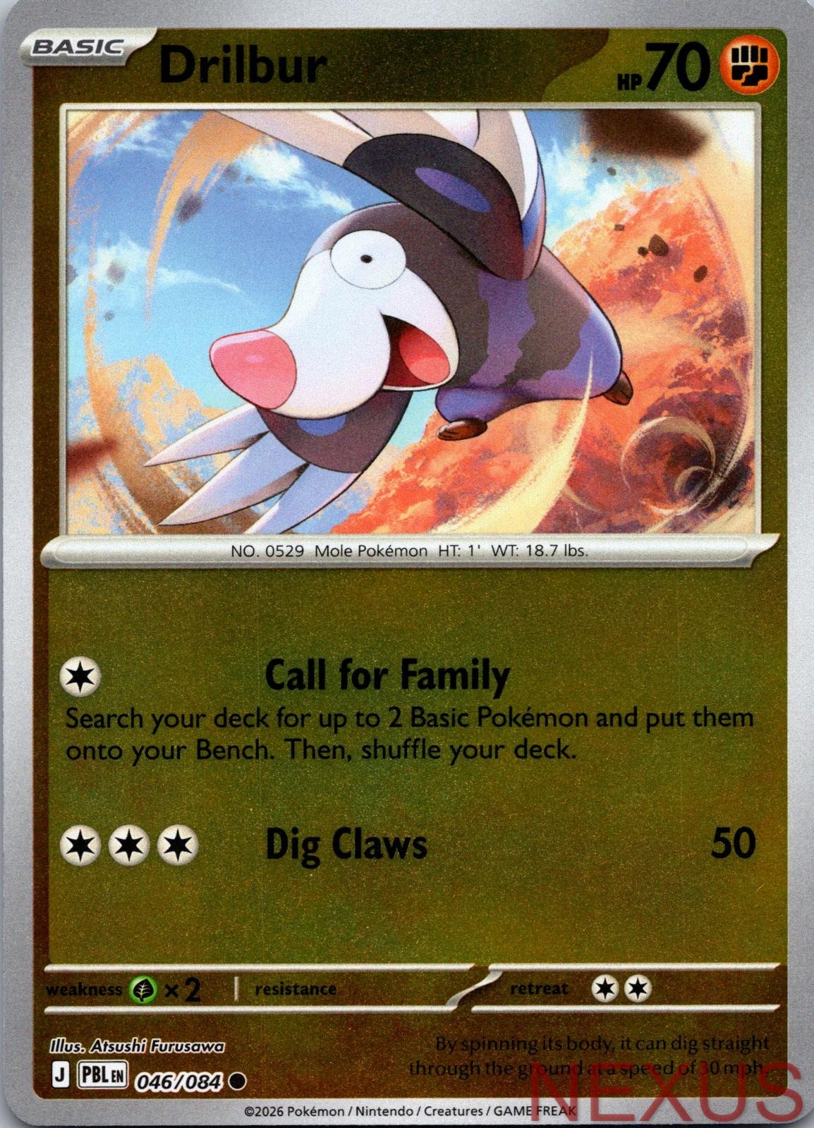 Drilbur 046/084 Common Reverse Holo Near Mint
