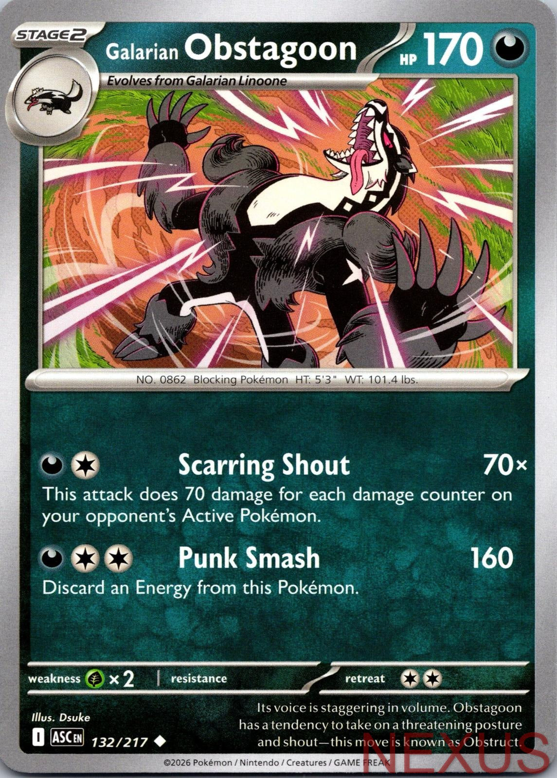 Galarian Obstagoon 132/217 Uncommon Near Mint