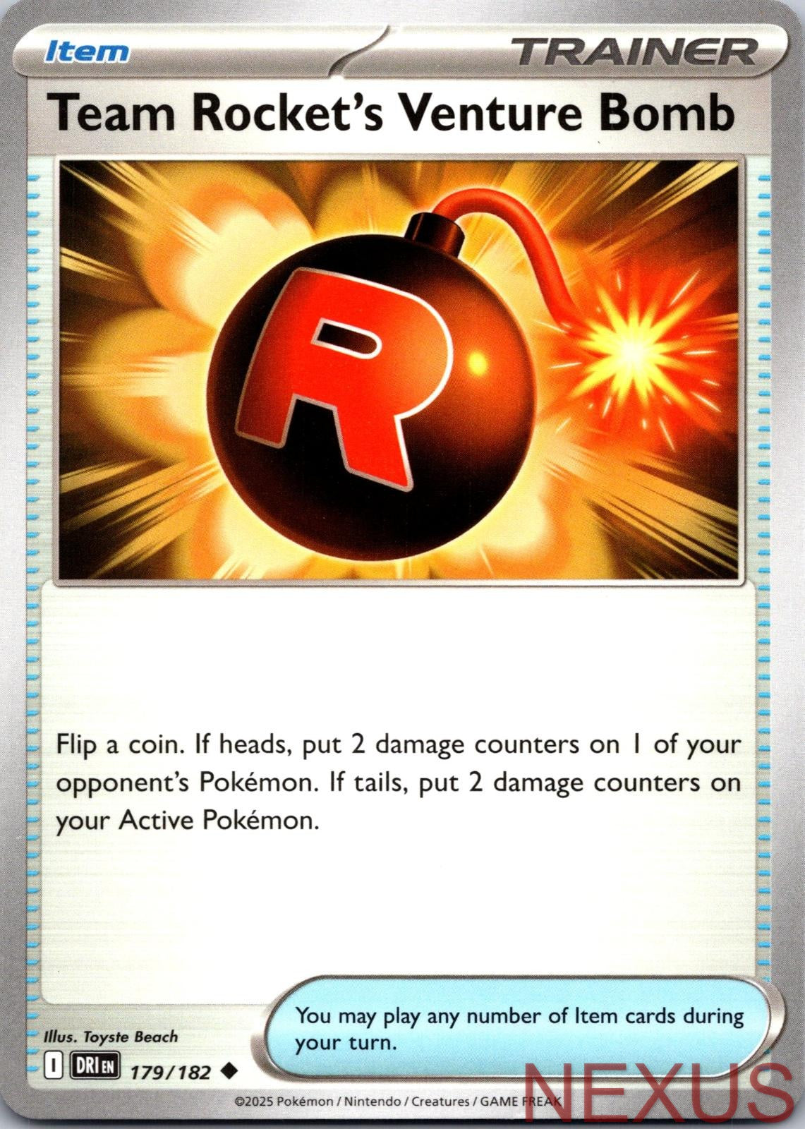 Team Rocket's Venture Bomb 179/182 Uncommon Near Mint
