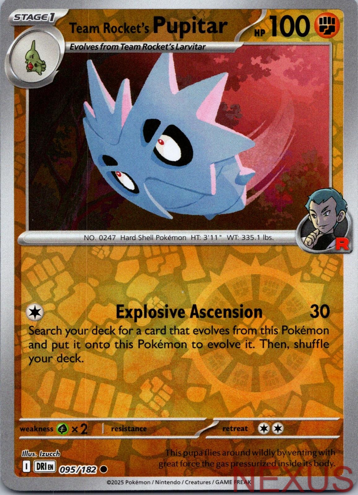 Team Rocket's Pupitar 095/182 Common Reverse Holo Near Mint