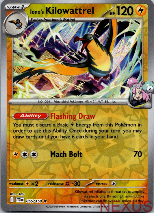 Iono's Kilowattrel 055/159 Rare Reverse Holo Near Mint
