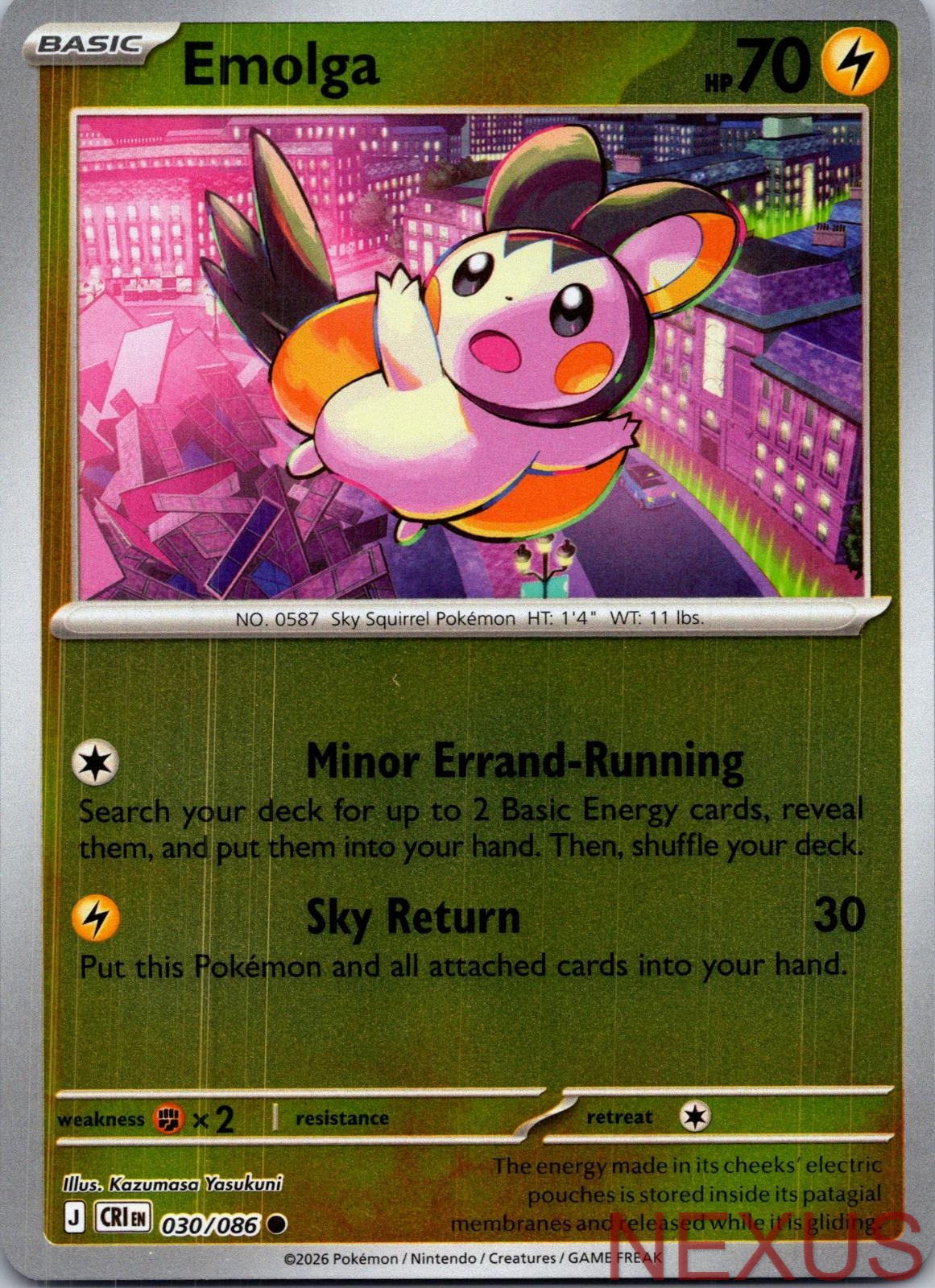 Emolga 030/086 Common Reverse Holo Near Mint