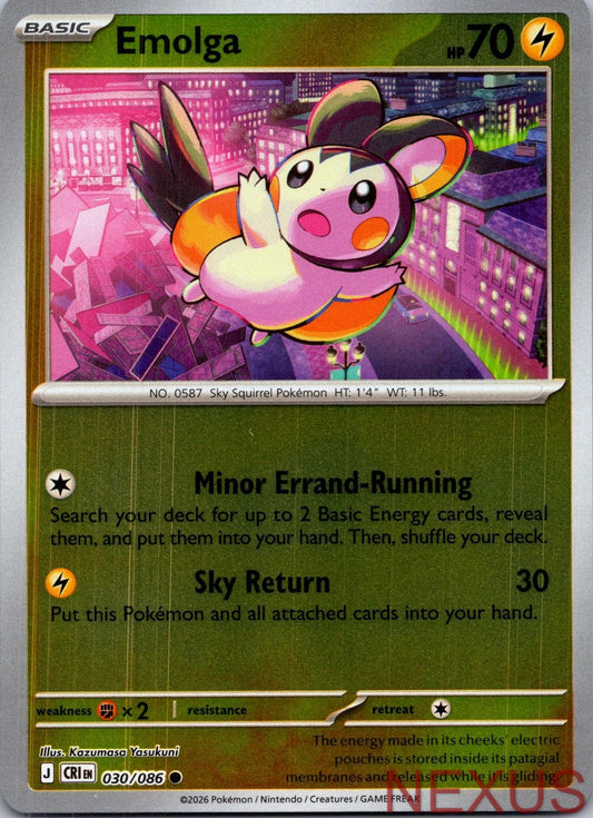 Emolga 030/086 Common Reverse Holo Near Mint