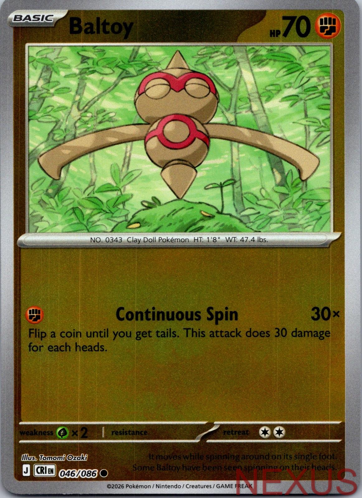 Baltoy 046/086 Common Reverse Holo Near Mint