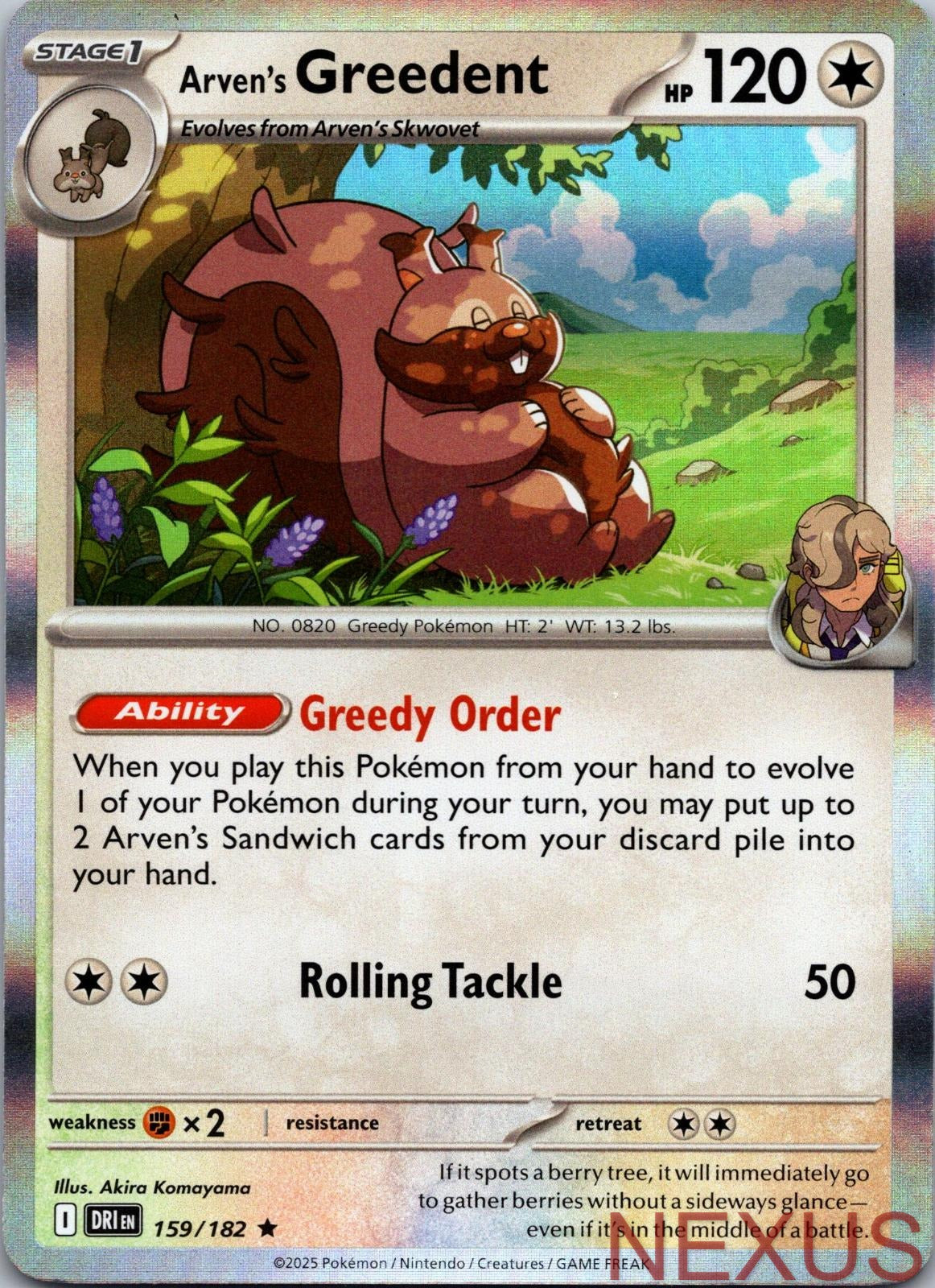 Arven's Greedent 159/182 Rare Holo Near Mint