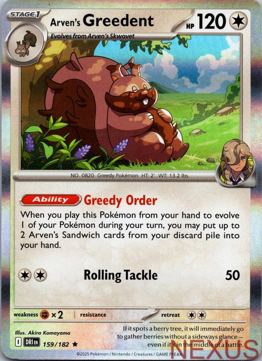 Arven's Greedent 159/182 Rare Holo Near Mint