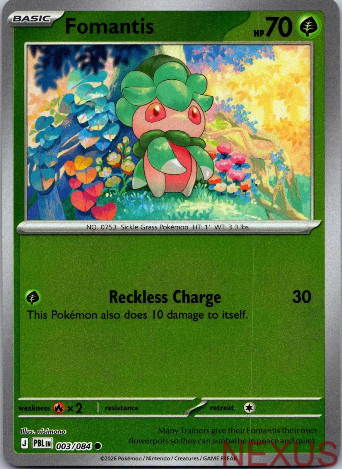 Fomantis 003/084 Common Reverse Holo Near Mint