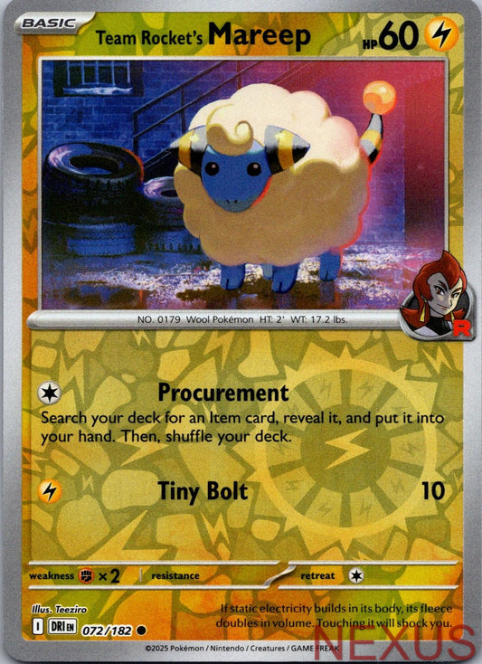 Team Rocket's Mareep 072/182 Common Reverse Holo Near Mint